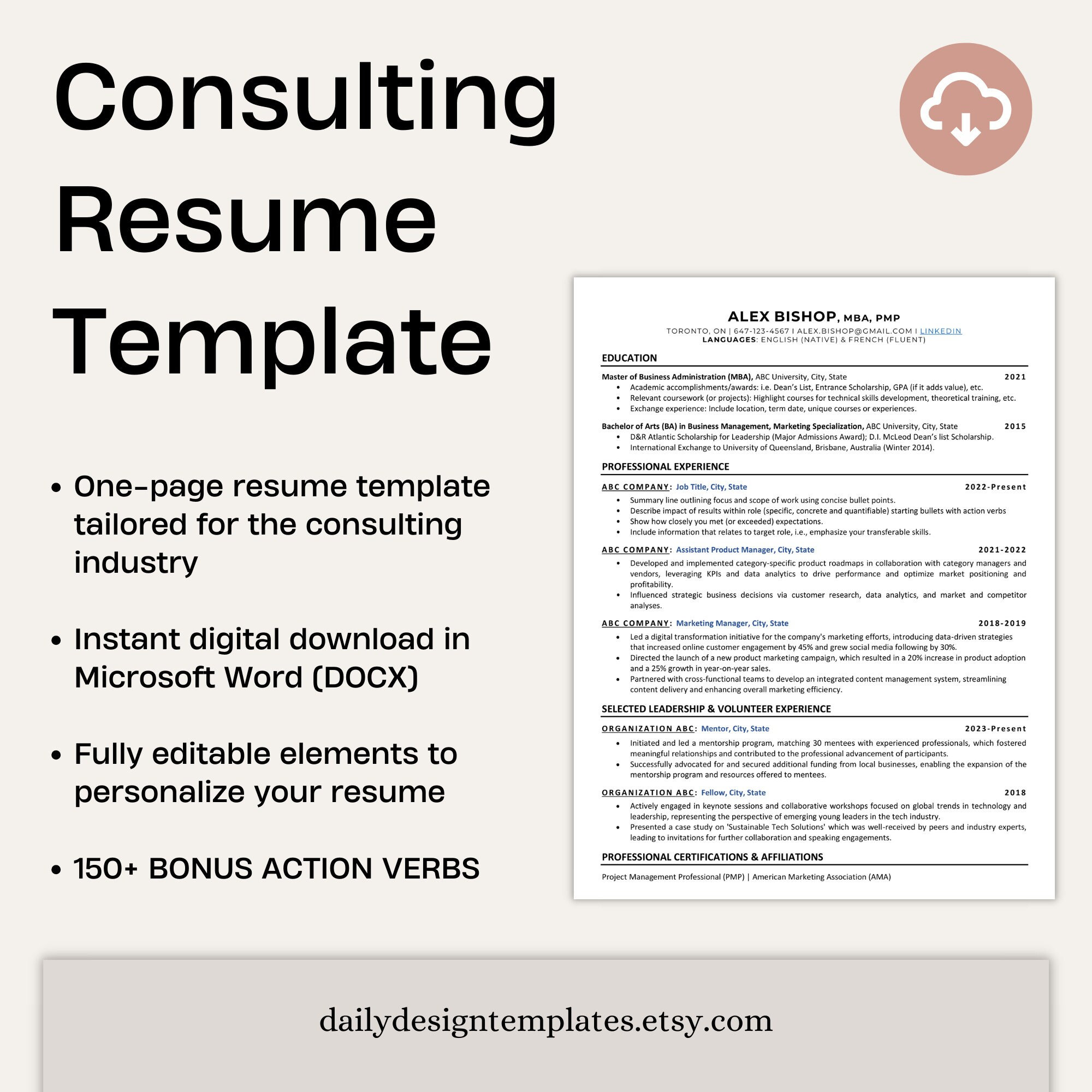 Consulting Resume Template Professional & Editable Design instant
