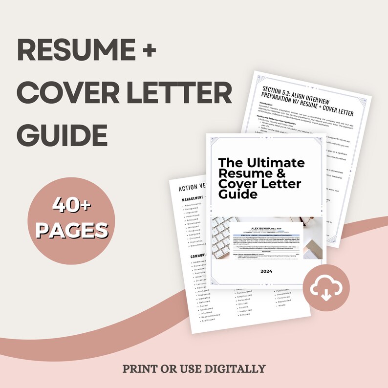 Resume & Cover Letter Template and Guide + 150 Action Verbs [instant ...