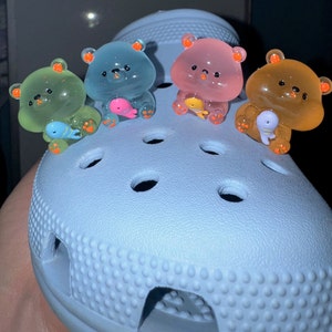 Glow in the Dark / Luminous Bear Eating Fish Foam Shoe Charm