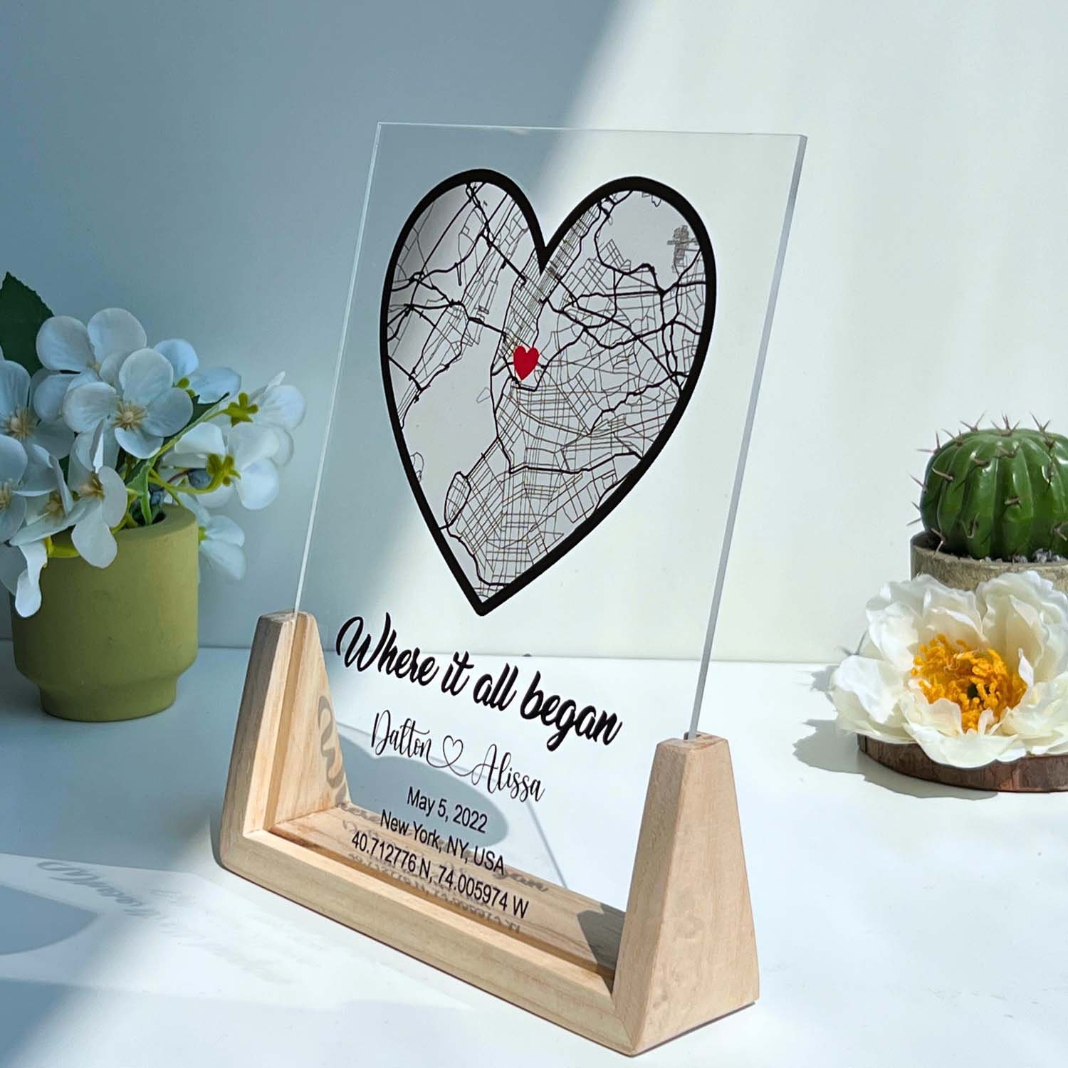 Where It All Began Acrylic Plaque, Personalized Couple Plaque, Custom Map Plaque, Photo Plaque ...