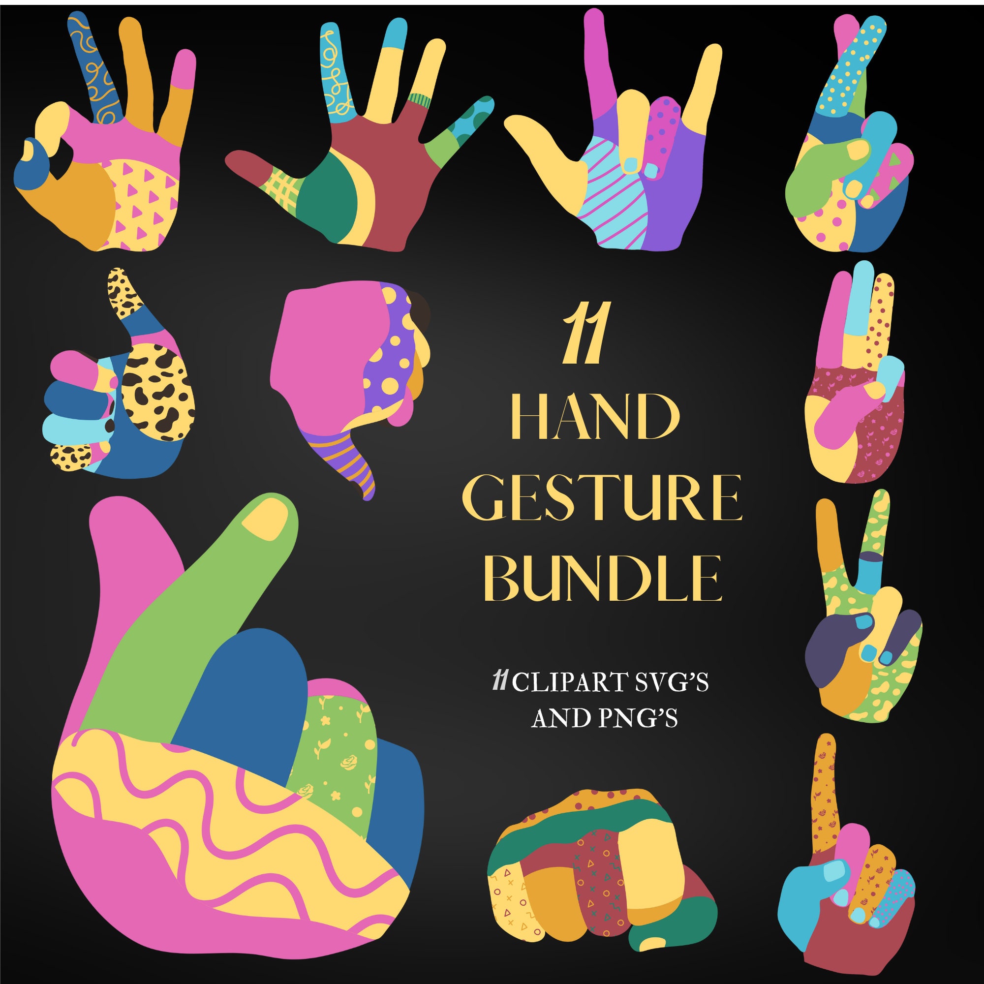Hand Gesture Bundle Svg Hand Sign Bundle Svg and Png Instant Etsy