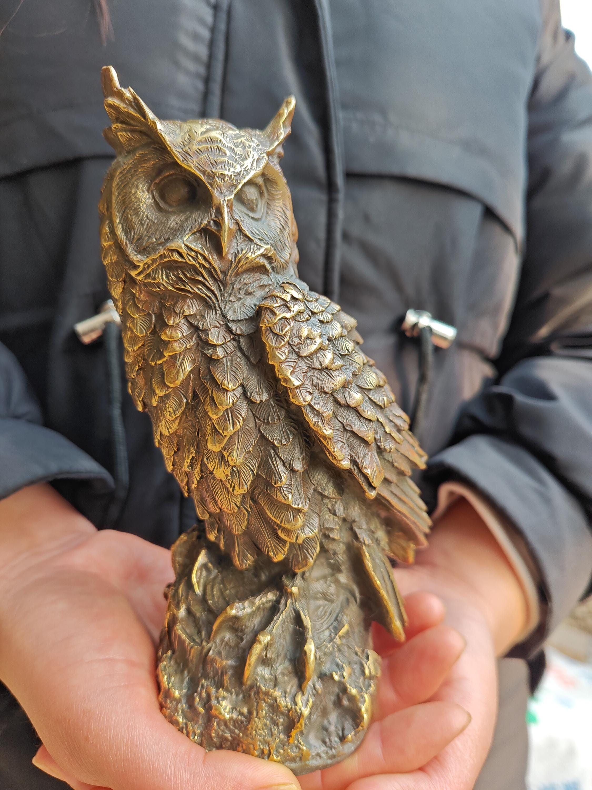 Exquisite Collectible Copper Owl Statue,Owl Figurine, Unique Tabletop Art ,Owl Sculpture Garden Deco