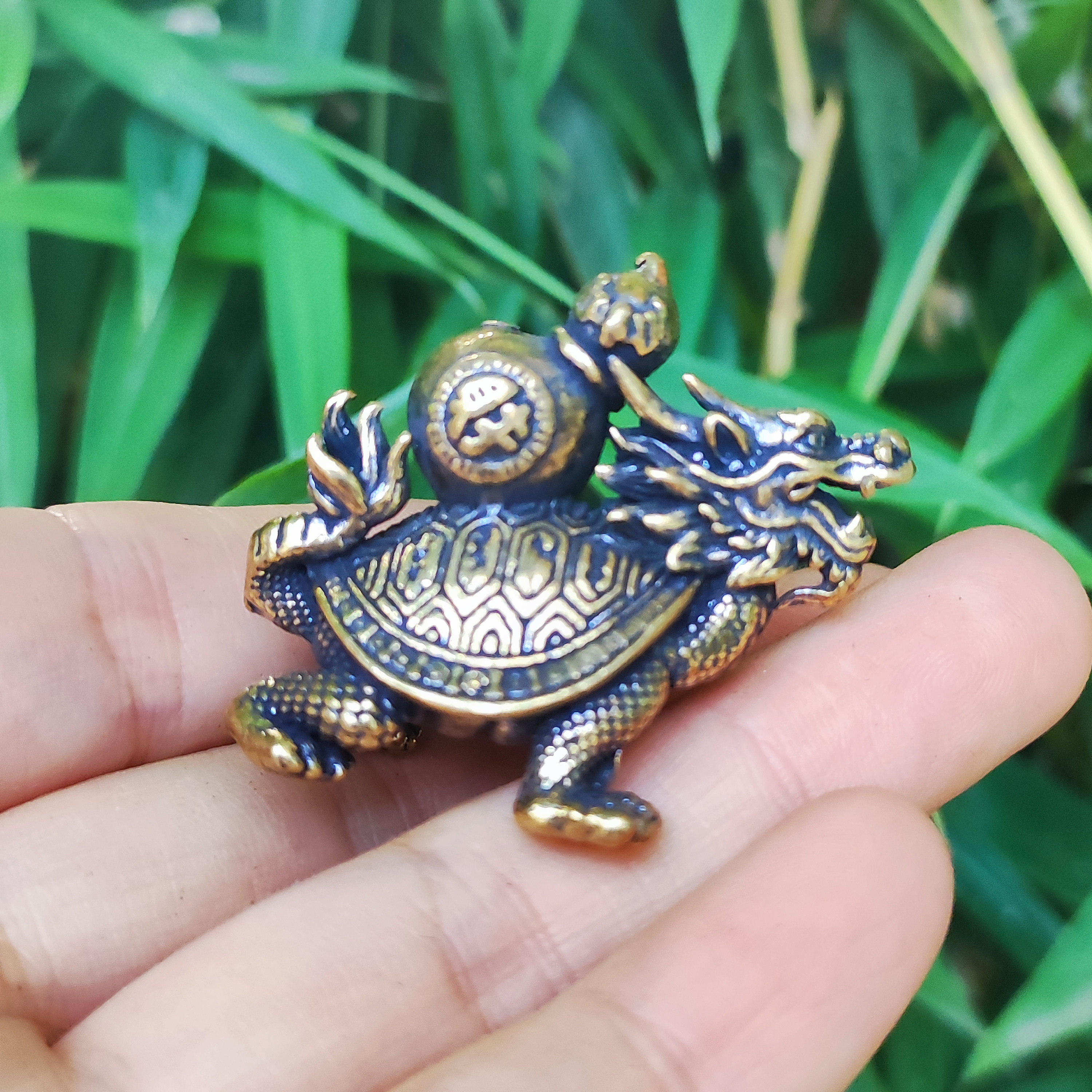 Brass Copper Feng Shui Dragon Turtle Divine Beast Luck Sculpture