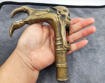 Antique Copper Unique Monster Skull Head Handle For Wooden Walking Stick Cane Gift, Vintage Skeleton Crutch Cane Head Grandpa Lucky gift