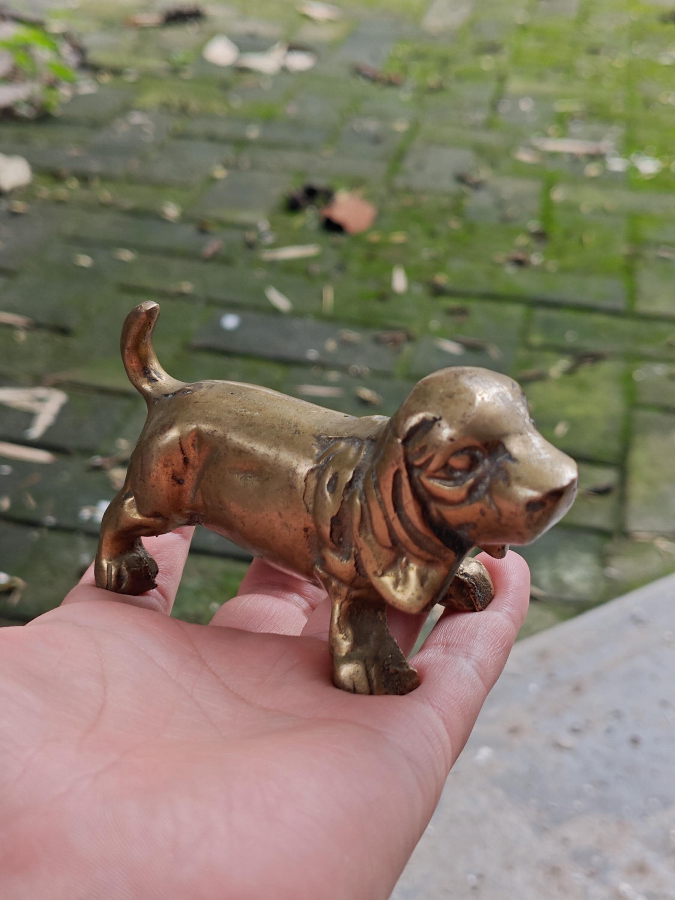 347g ヴィンテージ 犬の置物、銅真鍮製犬、真鍮製犬、黄銅製犬の像