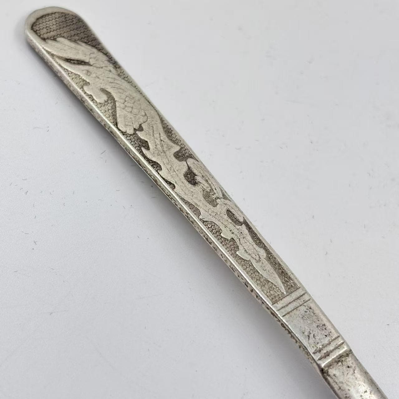 Antique Silverplate Spoon, Vintage Silver‑plated Copper Dragon