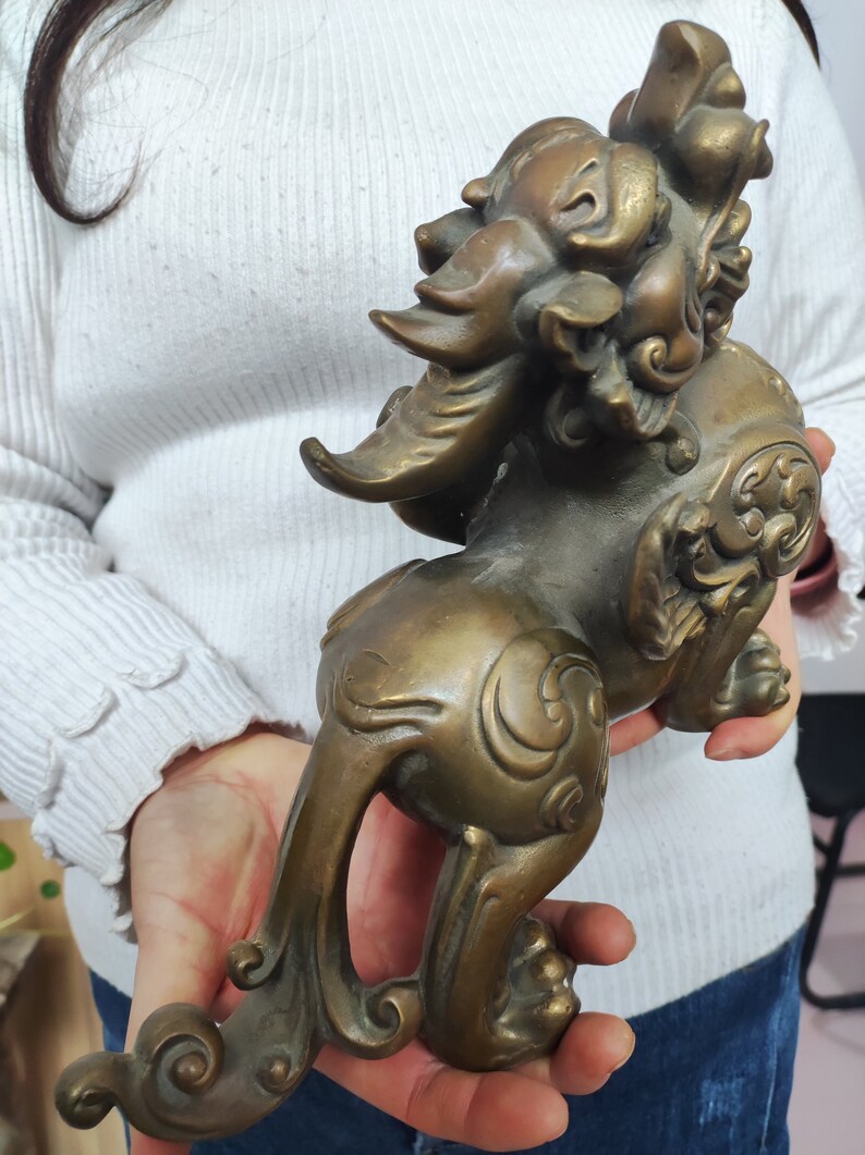 Pair Wealth Pixiu Statue Feng Shui Decor Kirin Pi Yao, Copper Kylin ...