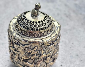 Quemador de incienso vintage de cobre con diseño de grulla, tapa hueca con forma de bestia, ideal para rituales de té zen.