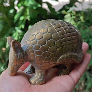 Vintage Brass Pangolin Figurine, Green Patina Statue, One-of-a-Kind Collectible, Handmade Desk Decor, Christmas Gift for Wildlife Lovers 561
