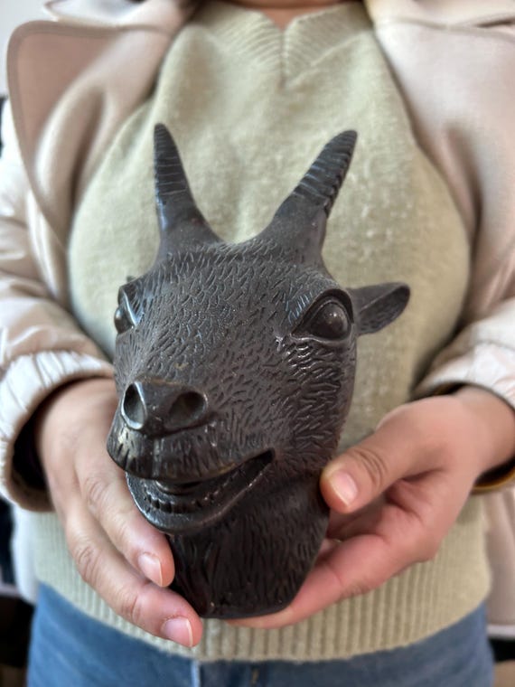 Fengshui Decor 12 Zodiac Copper Sheep Head Statue Old Chinese