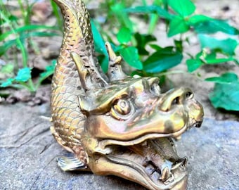 Vintage  Feng shui dragon only one  dragon Figurine, Brass Yellow Copper dragon Statue,  Mid-Century Modern dragon Brass Ornament Figurine
