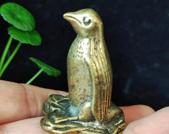 Consigue 1 estatua de pingüino feroz de cobre, escultura de animal salvaje, pingüino marino, miniatura coleccionable, lindos adornos de pingüinos.