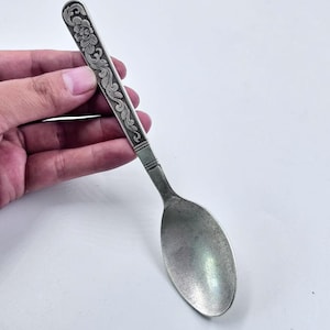 Antieke verzilverde lepel, vintage verzilverde koperen drakenlepel, gesneden feng shui-bloem theelepel cadeau voor kerst, servieslepel