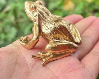 Vintage Brass Frog Figurine Desk Ornament Tea Pet Car Decor Lucky Animal Sculpture