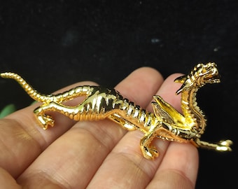 Copper art Ferocious gold plated copper dragon  statue, Wild anmimal sculpture,  small dragon zodiac dragon cute dragon mini miniature fs120