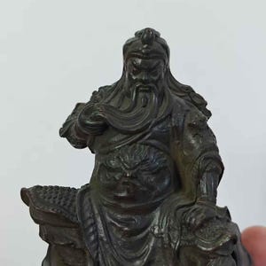Brass GuanYu GuanGong Figurine, Bodhisattva Warrior Statue, Copper Fengshui Ornament GuanYu Jingzhou Sculpture Long-handled broadsword