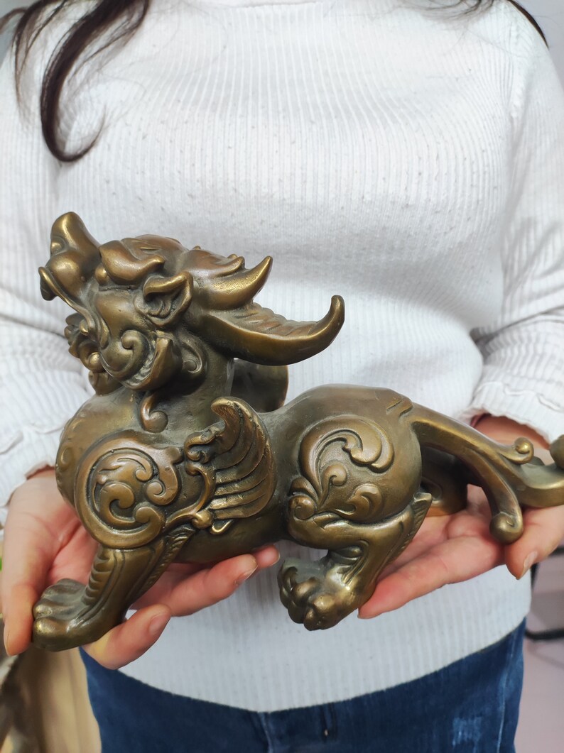 Pair Wealth Pixiu Statue Feng Shui Decor Kirin Pi Yao, Copper Kylin ...