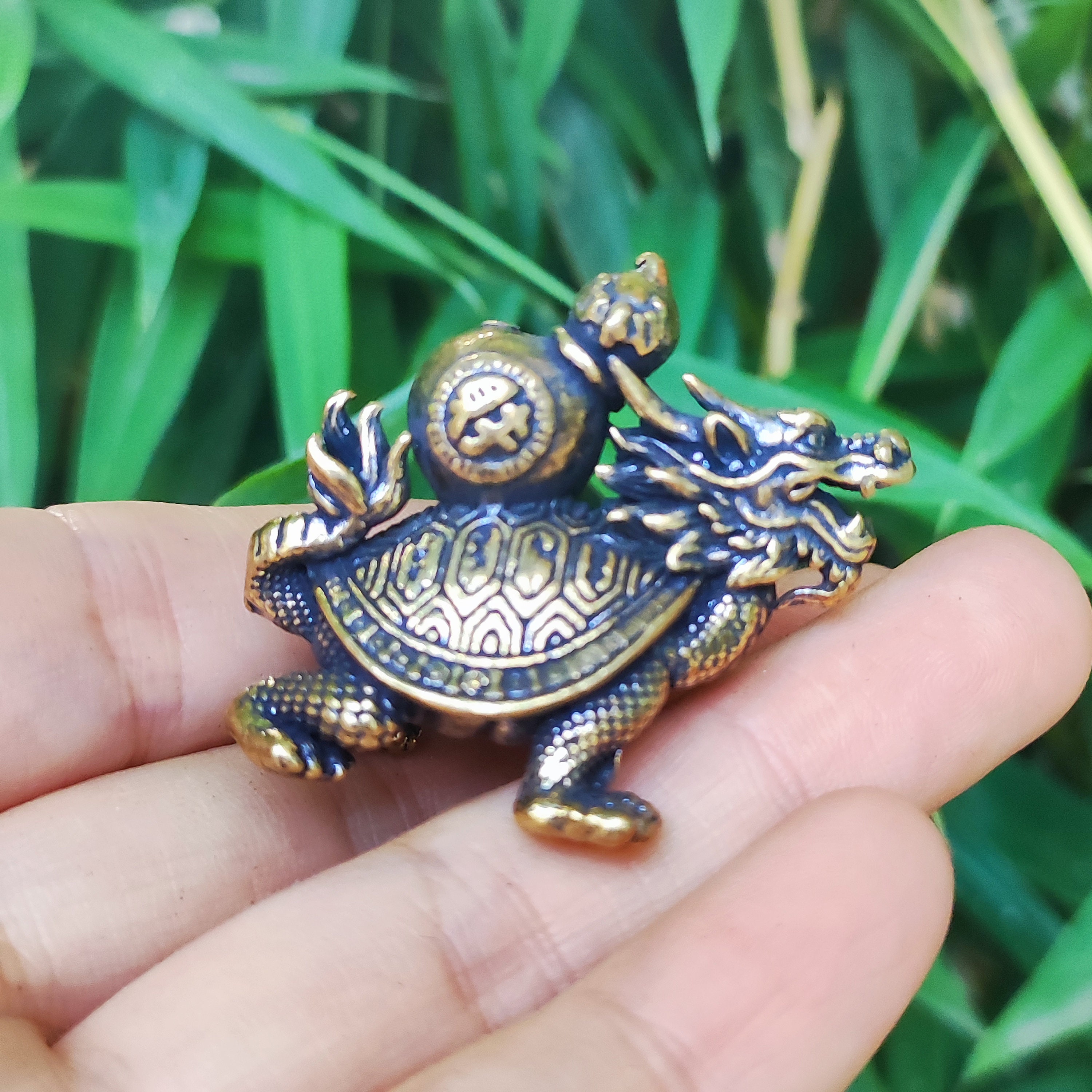 Old Copper Gilt Feng Shui Dragon Turtle Divine Beast Luck