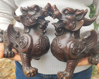 A pair Copper art Lucky Pixiu copper PiXiu  statue, mythical anmimal sculpture,huge dragon ,business gifts dragon Lucky Pixiu home decor