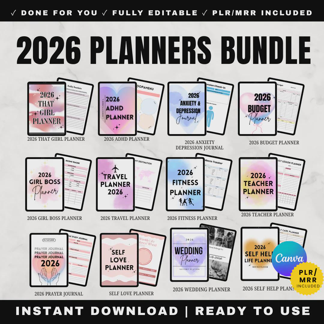 2026 Planner Bundle PLR | 12 Digital Planners Editable in Canva | Life ...
