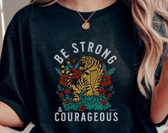 Camiseta "Sé fuerte y valiente", camiseta con versículo bíblico de Josué 1:9, camiseta de estilo bohemio cristiano, regalo religioso para ella.
