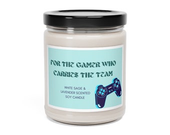For the Gamer who carries the team - Gamer Candles - White Sage & Lavender Scented Soy Candle, 9oz