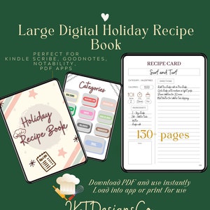 Libro di ricette Kindle Scribe Vacanze - Grande; Digitale per Goodnote, Notability, IPad; Libro di cucina/pasticceria; Oltre 130 pagine, pagine/sezioni con collegamenti ipertestuali