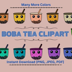 Kawaii Boba Tea Clipart, Cute Bubble Tea, 19 Different Colors, Printable, Digital Stickers, Instant download Food Graphics: PNG, JPEG, PDF,