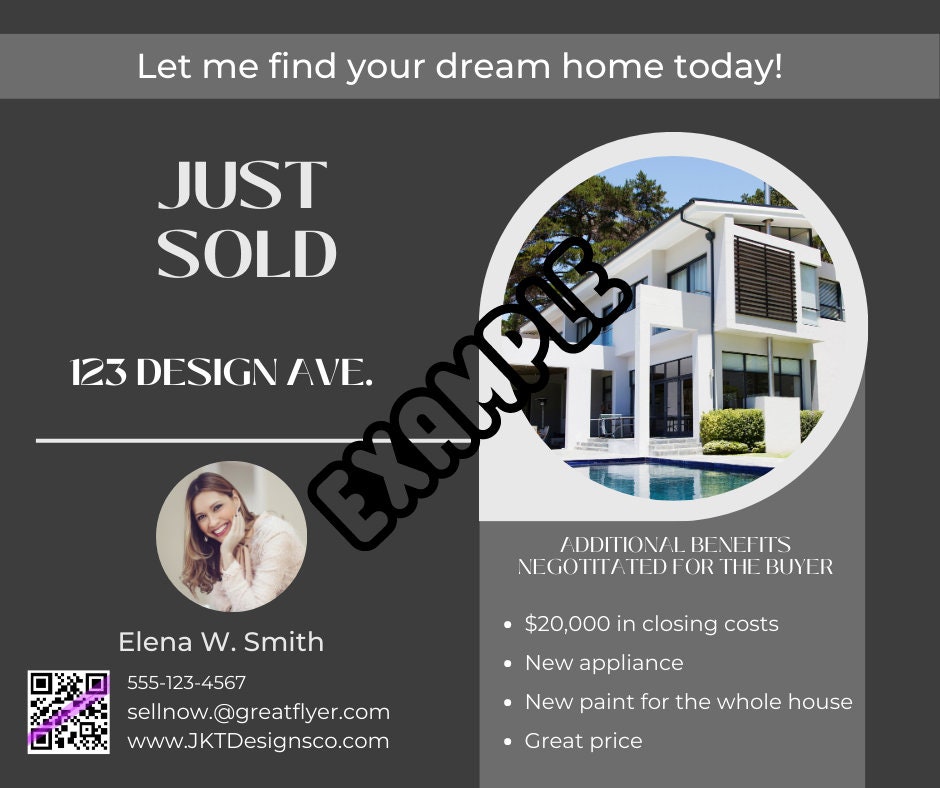Just Sold Real Estate Flyer Canva Editable Template for Realtors Gray