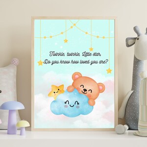 Twinkle twinkle little star - impression numérique instantanée - étoile kawaii/nuage chambre de bébé garçon/fille/bébé - pour toile/maison décoration d'art mural/cadeau