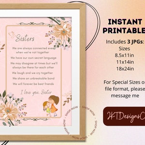 Schwester Geschenk - Printable Download - Wand/Wohnkultur/Karte - Rosa/Beige - Schönes Elegantes Design