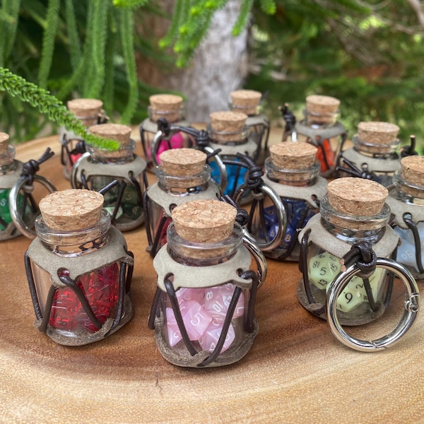 EMERGENCY DICE Mini Bottle Keychain with Leather Holder