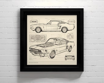 Vintage Shelby Mustang Artistic Diagram | Classic Automobile Wall Decor | Muscle Car Enthusiast Wall Art | Instant Download Digital Print