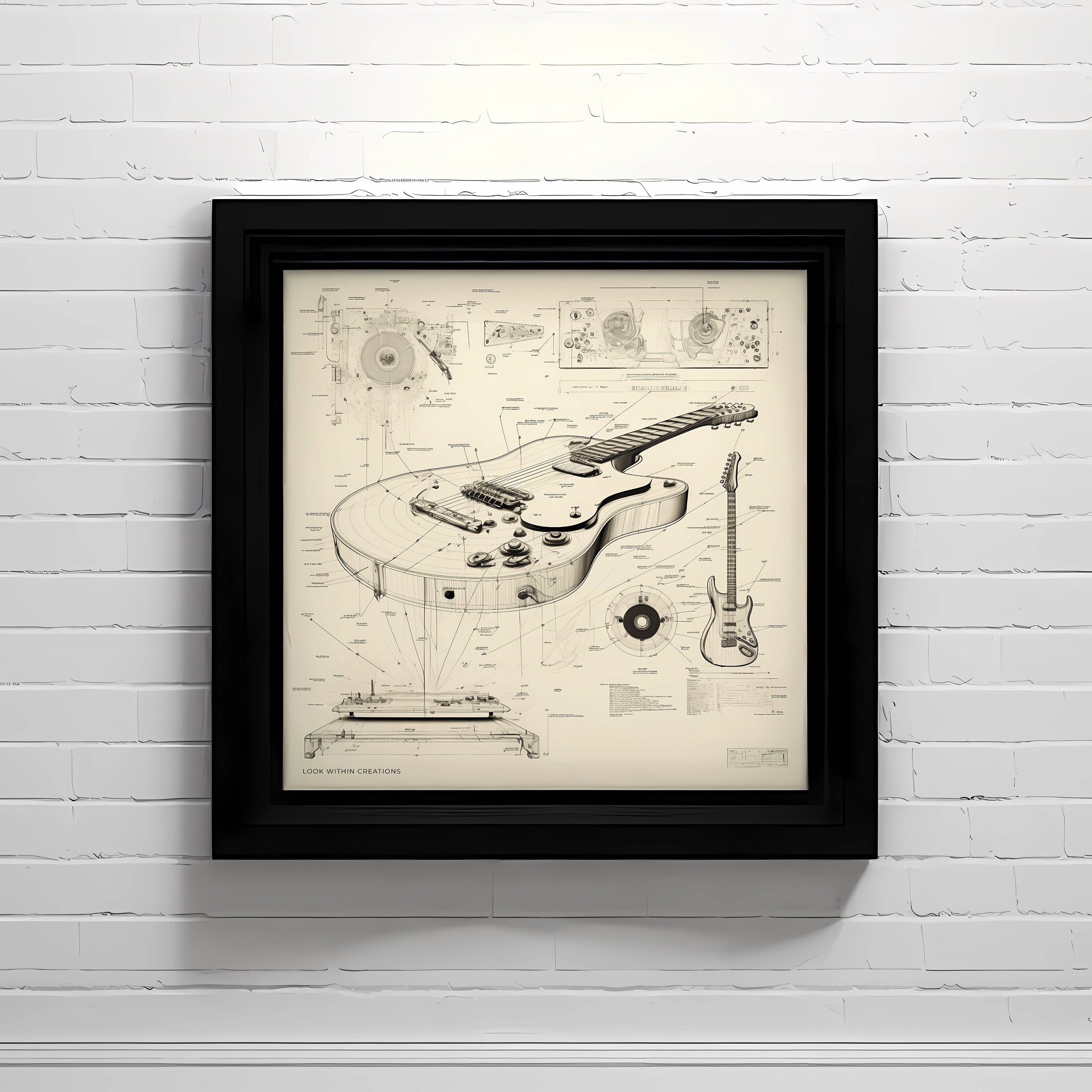 Electric Guitar Artistic Diagram | Musician's Studio Decor | Guitar Enthusiast Wall Art | Instant Download Digital Print