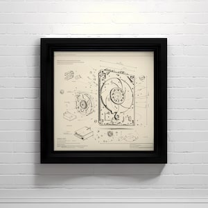 Hard Disk Drive (HDD) Artistic Diagram | Geek and Tech Lover&#39;s Decor | Tech Enthusiast Wall Art | Instant Download Digital Print