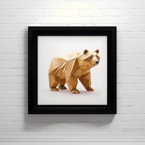 Urso pardo de origami | Arte Animal Minimalista | Decoração de parede para entusiasta da vida selvagem | Download instantâneo de impressão digital