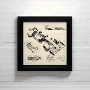 F1 Grand Prix Race Car Artistic Diagram | Motorsports Decor | Racing Enthusiast Wall Art | Instant Download Digital Print