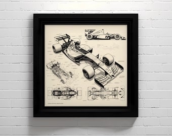 F1 Grand Prix Race Car Artistic Diagram | Motorsports Decor | Racing Enthusiast Wall Art | Instant Download Digital Print