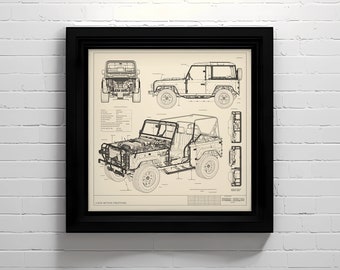 Land Rover Defender Artistic Diagram | 4x4 Off-Roader Garage Decor | Jeep Enthusiast Wall Art | Instant Download Digital Print