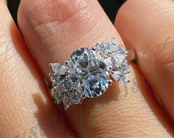 2Carat Oval Cut Moissanite Bridal Ring Engagement Ring Set 14K White Gold Dainty Wedding Ring Anniversary Promise Designed Ring Forever Ring