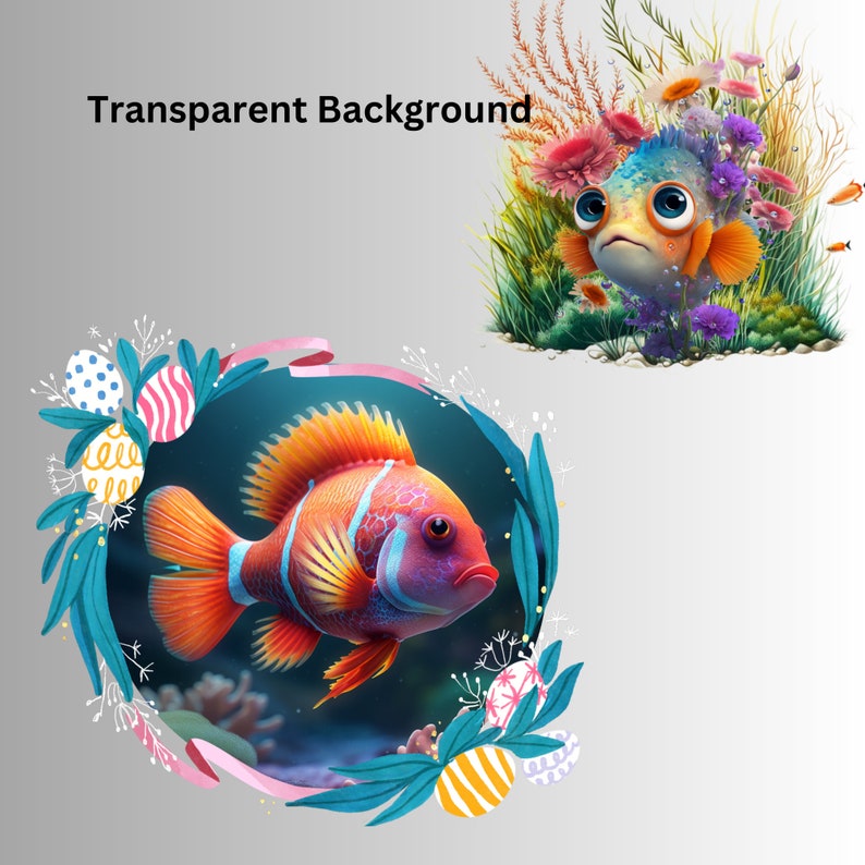 14 Fish Clipart, Transparent Background - Etsy