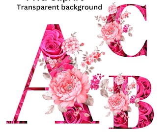 Rose Floral Alphabet ,PNG, Transparent Background