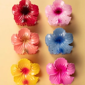 Tropical Hibiscus Monstera Hair Claw Clips