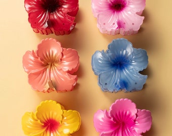 Tropical Hibiscus Monstera Hair Claw Clips