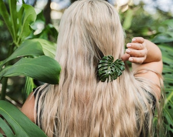 Tropical Hibiscus Monstera Hair Claw Clips Pins