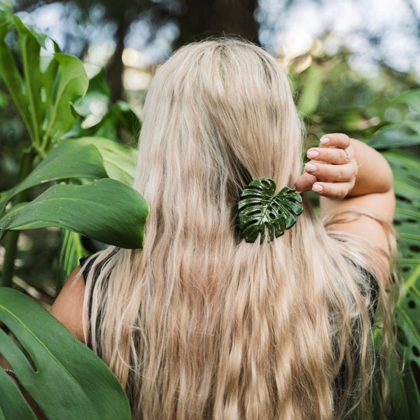 Tropical Hibiscus Monstera Hair Claw Clips Pins