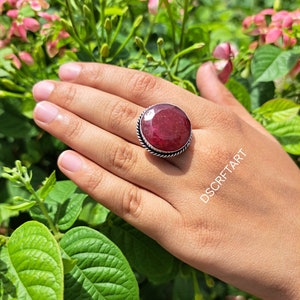 Ruby Ring, Handmade Silver Ring for Her, 925 Sterling Silver Ring, Designer Oval Ring, Wedding Gift, Promise Ring, Boho Ring, Gemstone Ring