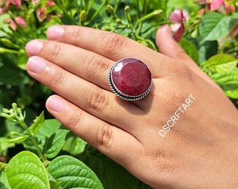 Handmade Gemstone Ruby Ring, 925 Sterling Silver, Gothic Jewelry