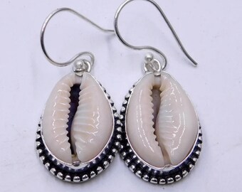 Sterling Silver Cowrie Shell Earrings: Boho Seashell Jewelry