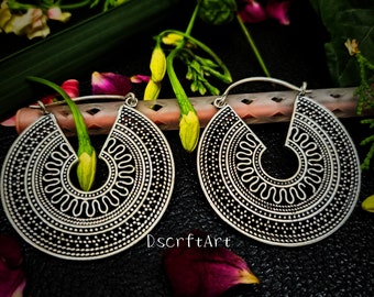 Handmade Sterling Silver Plated Dangle Earrings, Round Open Circle Design